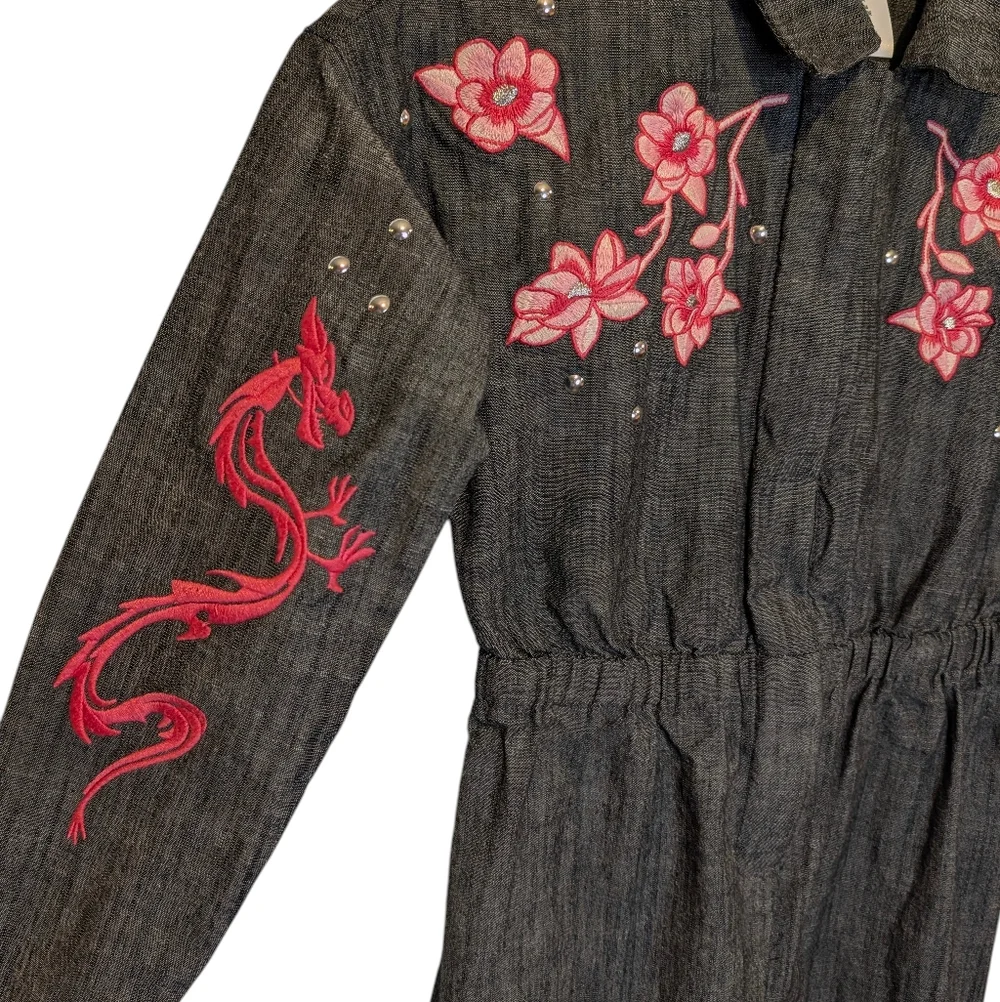 Disney Mulan Embroidered Floral Jumpsuit Romper Size  9/10